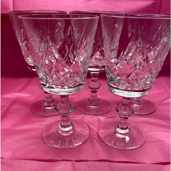SET OF 5 EUC VTG CSOPAK BY AJKA PINWHEEL & FAN DESIGN CRYSTAL CLARET WINE GLASS - Picture 11 of 11